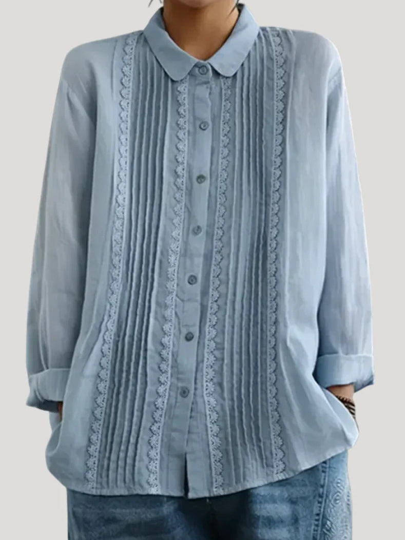 Ladies Elegant Blouse with Fine Pleats and Lace Trim