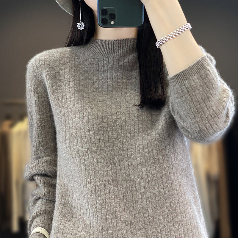 Women's Soft Boxy Mock Neck Sweater in Mohair Look with Fine Box Rib Structure Mune Fashion