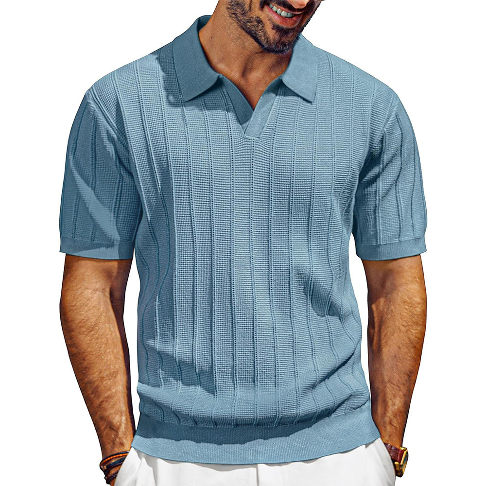 Men's lightweight short-sleeve knit polo shirt with textured rib pattern Mune Fashion