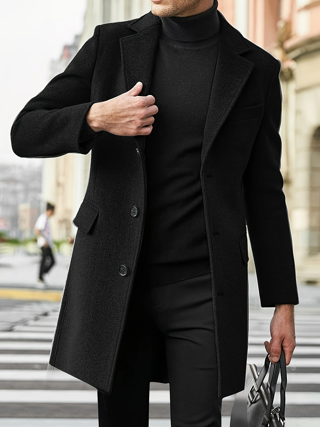 Men's Tailored Wool Blend Transitional Coat with Two-Button Placket and Flap Pockets Mune Fashion
