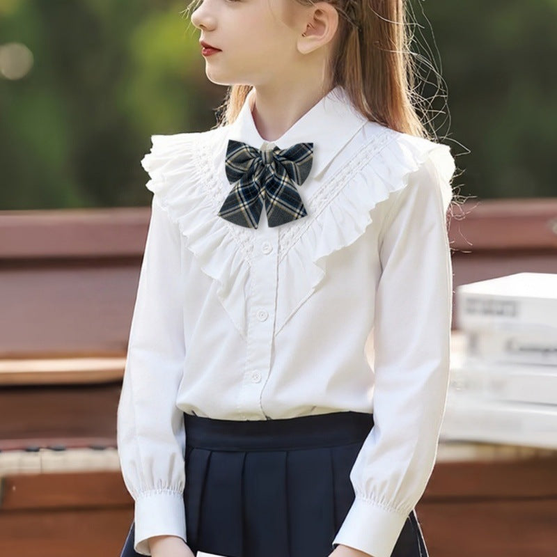 Girl's classic long sleeve shirt with ruffle detail Mune Fashion