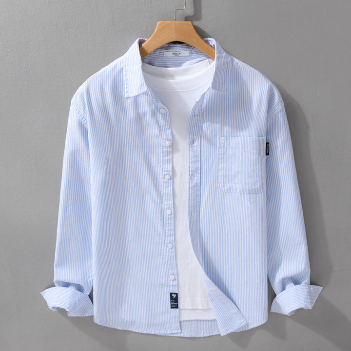 Men's Lightweight Striped Cotton Shirt in Layering Look with Chest Pocket Mune Fashion