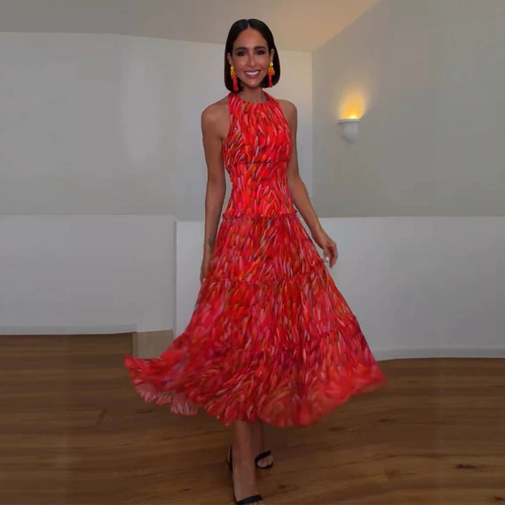 Women's Two-Piece Midi Dress Set with Fitted Midi Dress and Short Bolero with Emphasized Shoulder Mune Fashion