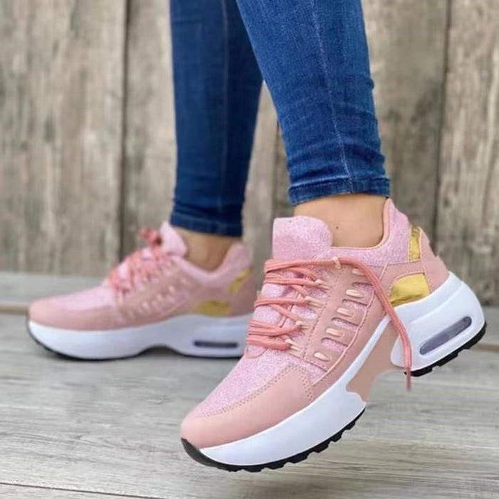Women's Sportive Platform Sneakers with Air Cushioning, Holographic Inserts and Padded Comfort Insole Mune Fashion