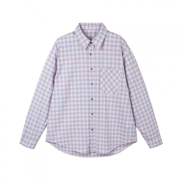 Men's Checked Oversized Shirt with Chest Pocket and Rounded Hem Mune Fashion