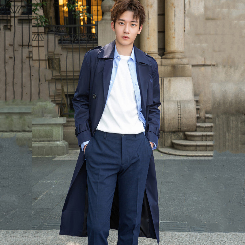 Men's longer double-breasted trench coat with storm flap and D-ring details Mune Fashion