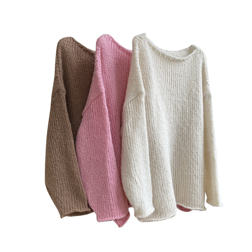 Ladies chunky knit oversized sweater with crew neck and extended hem Mune Fashion