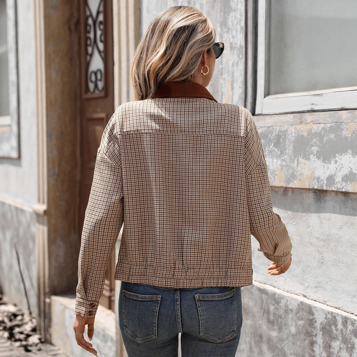 Women's Casual Checked Jacket with Stand Collar Mune Fashion