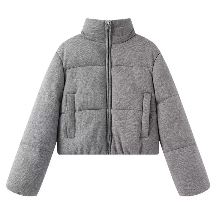 Women's cropped teddy quilted jacket with high collar and concealed zipper Mune Fashion