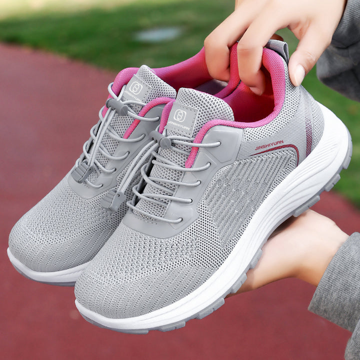 Women nan lightweight breathable knit walking sneakers with quick lace cord and cushioned EVA midsole Mune Fashion