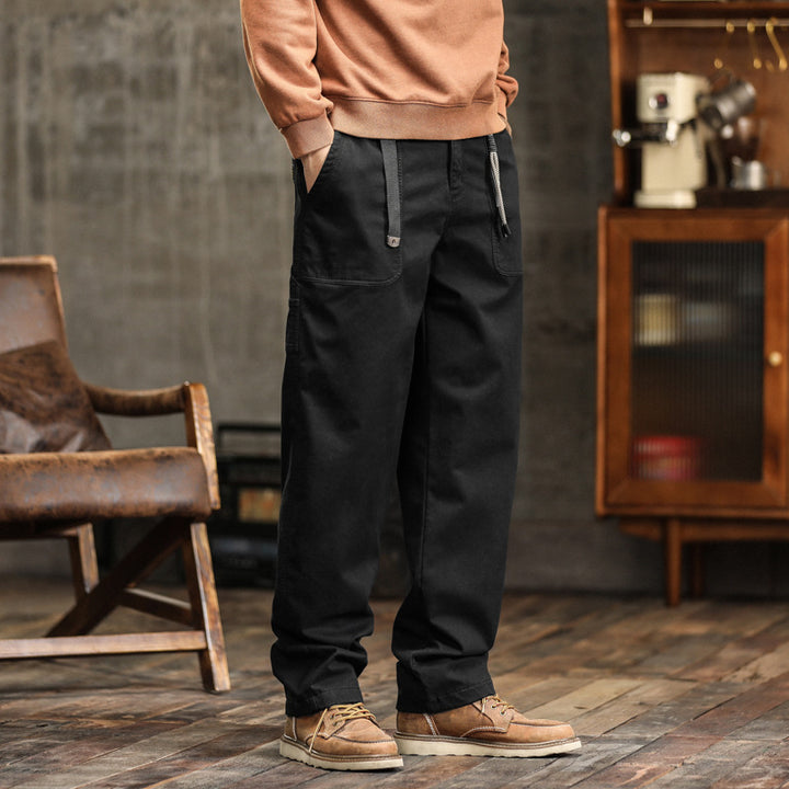 Men's Loose Canvas Cargo Pants with Drawstring Waist and Applied Front Pockets Mune Fashion