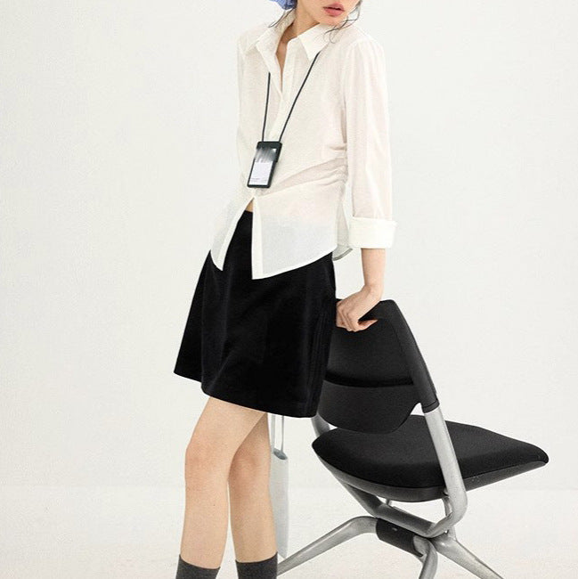 Women's Classic Shirt Blouse with Fine Stripe Pattern Mune Fashion