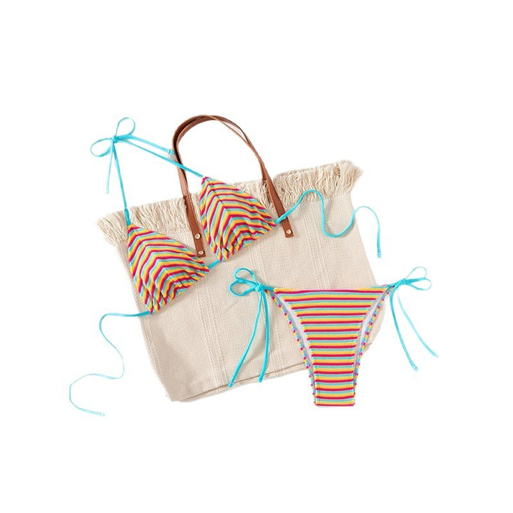 Women's Triangle Bikini with playful striped pattern Mune Fashion