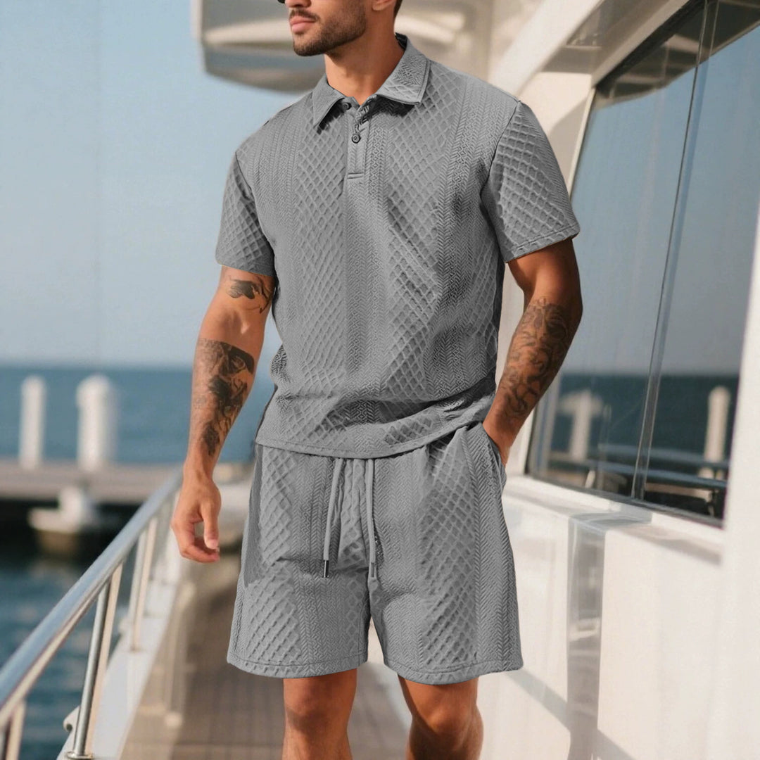 Men's structured polo shirt and bermuda shorts set made of quilted cotton blend Mune Fashion