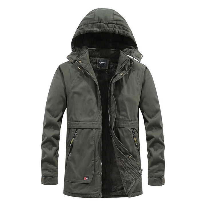 Men's utility hooded parka made of cotton canvas with warming teddy fleece lining and concealed front zipper Mune Fashion