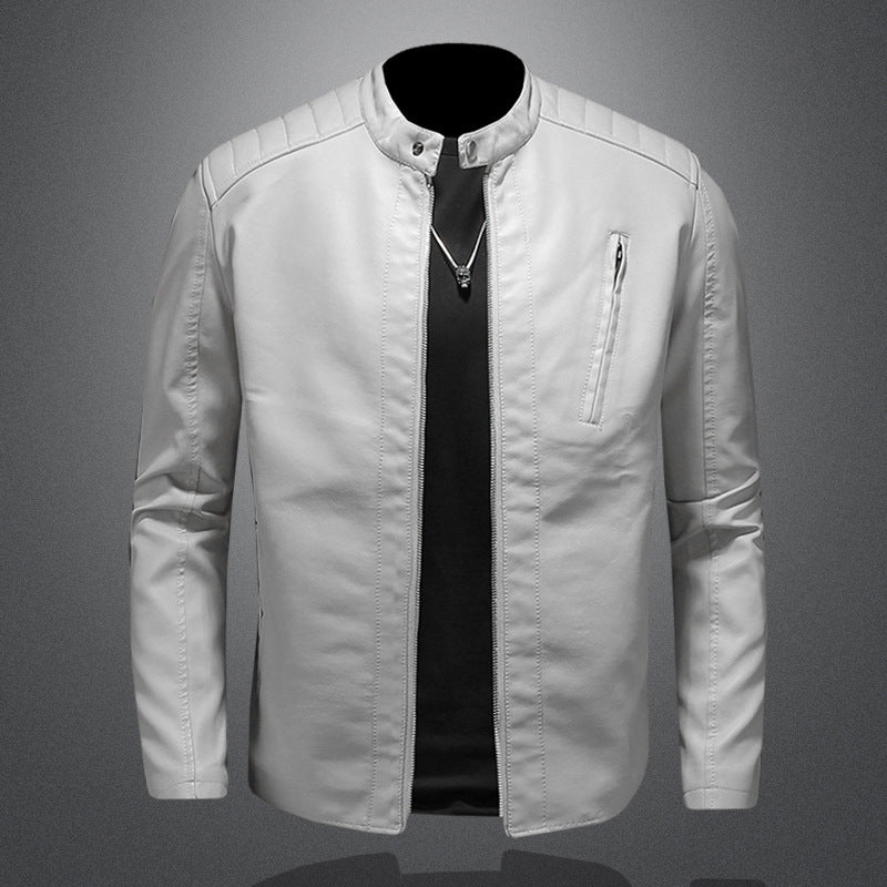 Men's Stylish Leather Jacket with Narrow Collar Mune Fashion