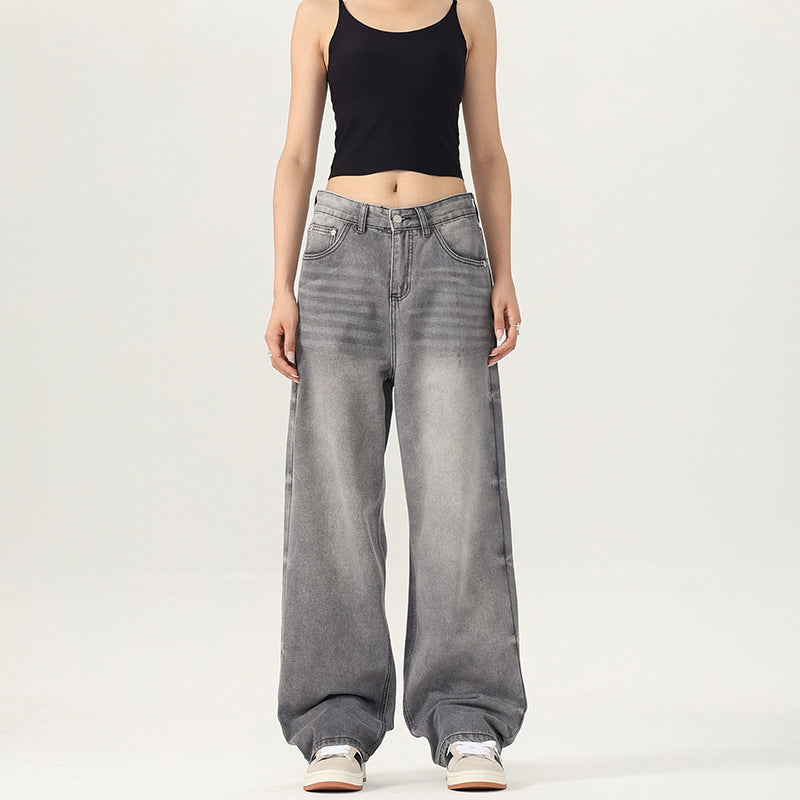 Women Floor-Length Oversized Denim Trousers in Baggy Palazzo Cut with Soft Stonewash Details Mune Fashion