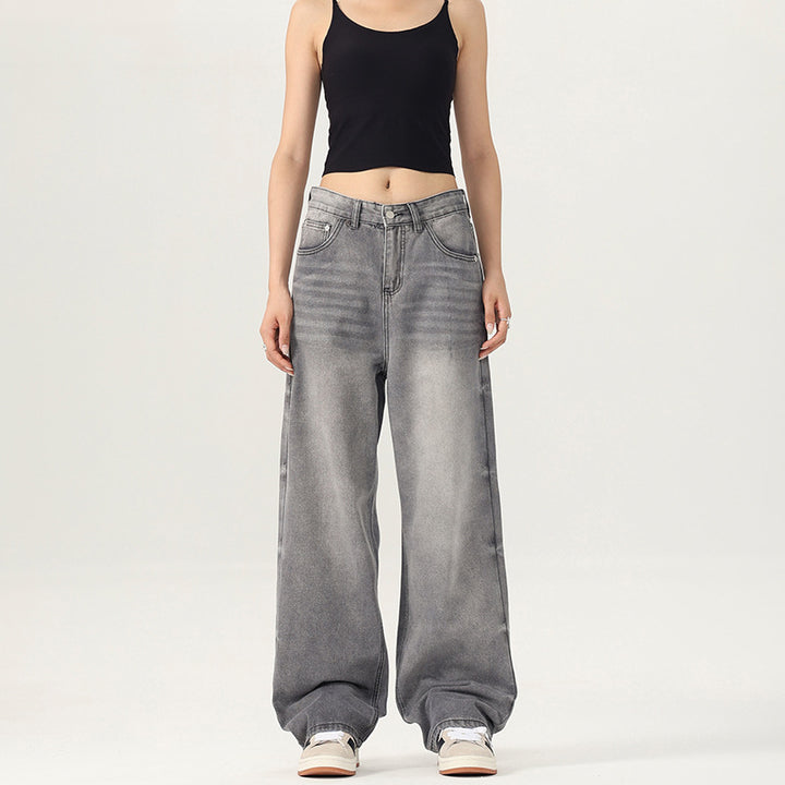 Women Floor-Length Oversized Denim Trousers in Baggy Palazzo Cut with Soft Stonewash Details Mune Fashion