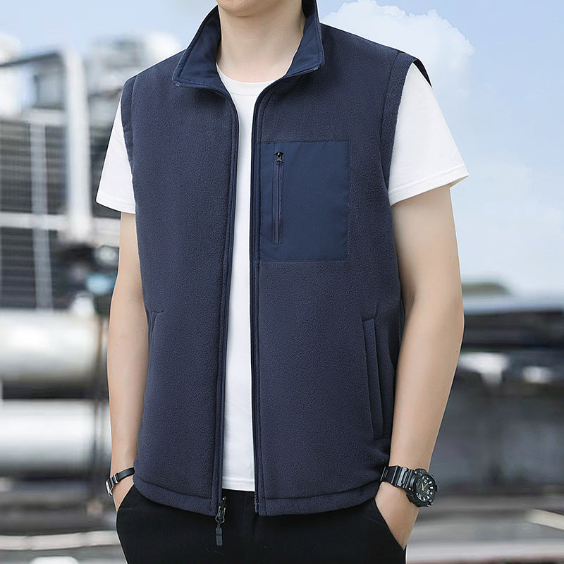 Men's warm fleece vest with zipper, chest pocket and stand-up collar Mune Fashion