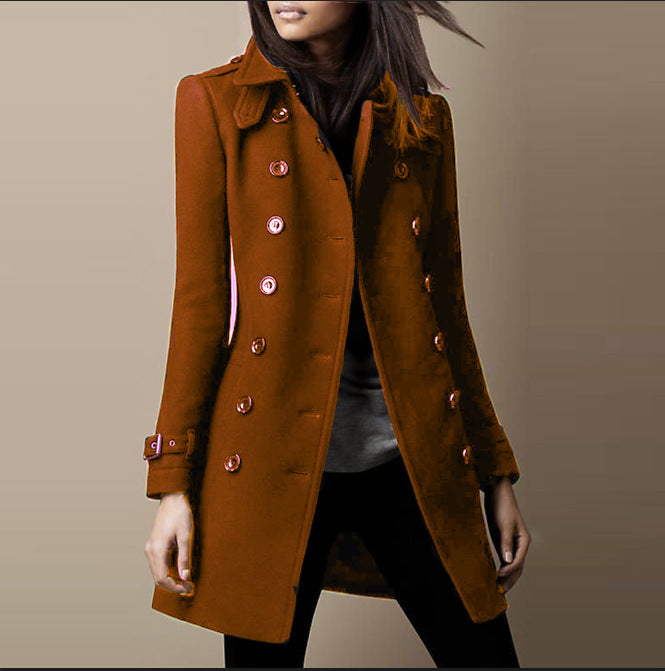 Women's tailored double-breasted wool coat with belt cuffs Mune Fashion