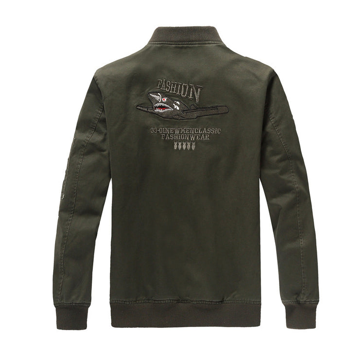 Men's Canvas Bomber Jacket with Patch Details, Sleeve Utility Pocket and Ribbed Cuffs Mune Fashion