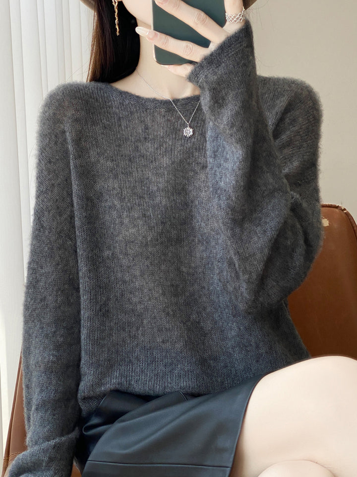Women's Ultralight Mohair-Look Oversized Sweater with Boat Neck and Drop Shoulder Mune Fashion