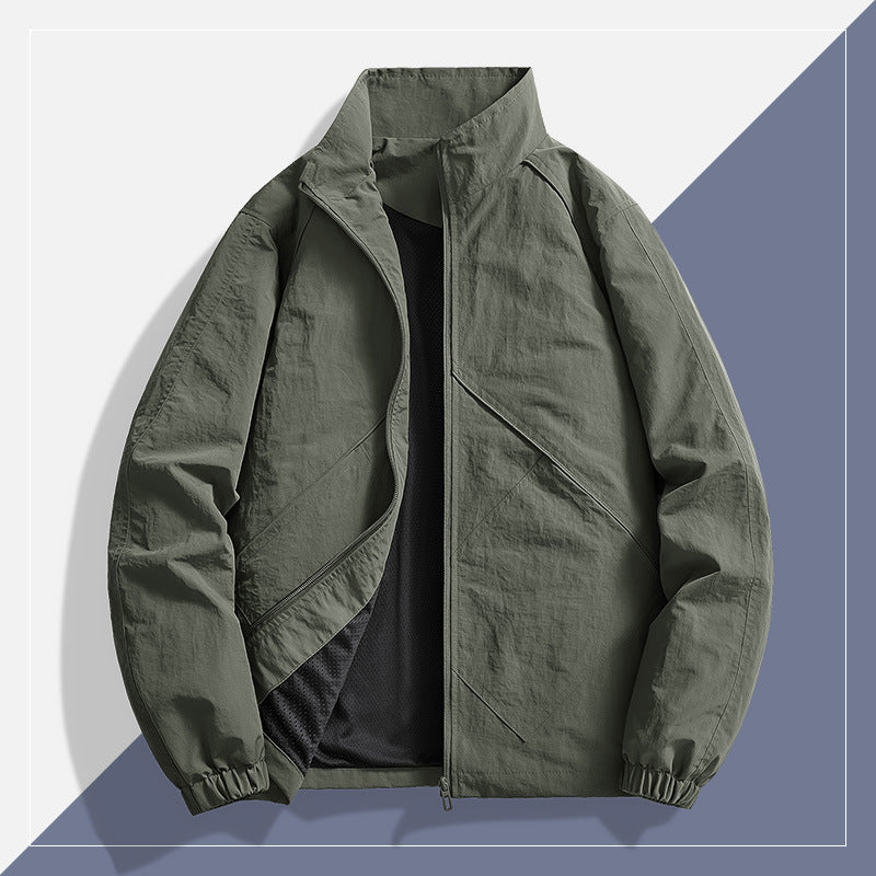 Men's Lightweight Technical Windbreaker with Mesh Lining, Stand Collar and Elastic Cuffs Mune Fashion