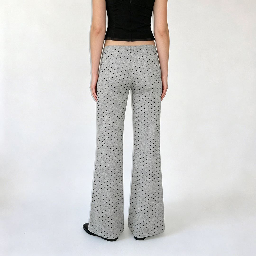 Women's comfortable high-waist lounge pants with wide flare, elastic comfort waistband, drawstring, and subtle dot print Mune Fashion