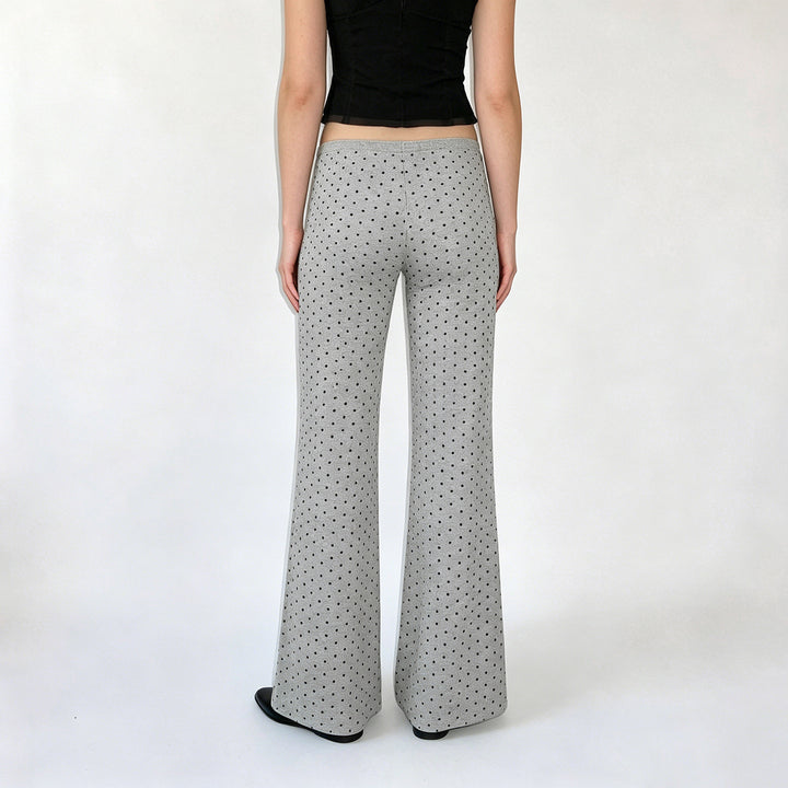 Women's comfortable high-waist lounge pants with wide flare, elastic comfort waistband, drawstring, and subtle dot print Mune Fashion