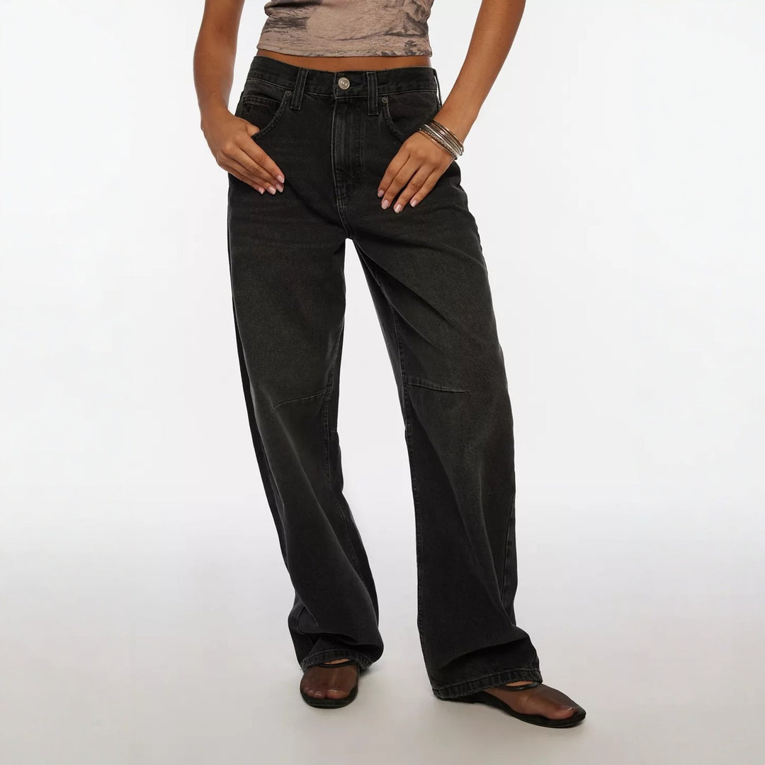 Women's high-cut wide denim pants with knee patch and extra wide leg Mune Fashion