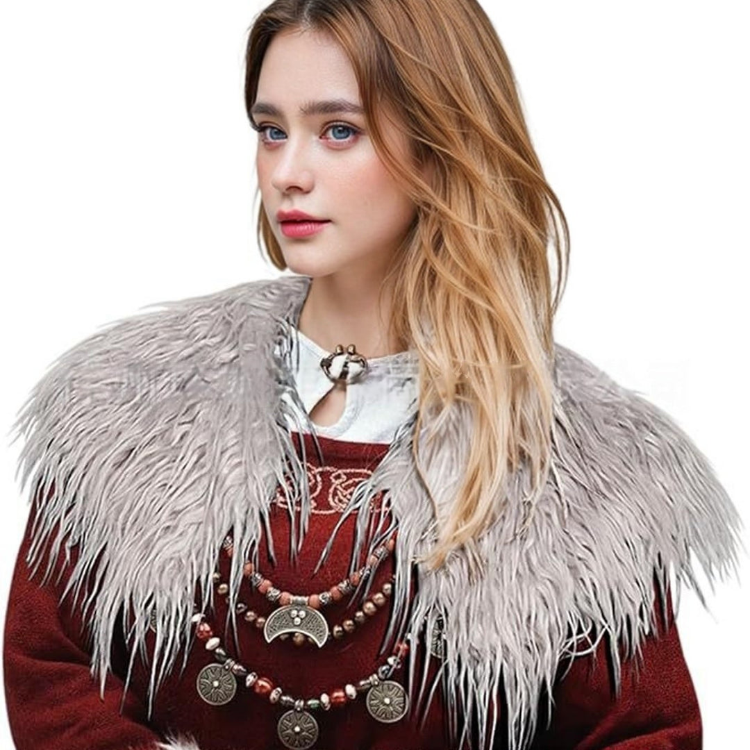 Ladies' shoulder stole made of long-fiber artificial fur with dramatic shaggy collar Mune Fashion