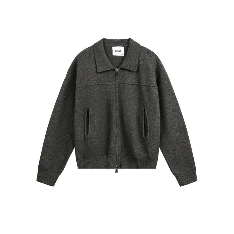 Men's knit zip jacket with shirt collar, hand pockets and ribbed hem Mune Fashion