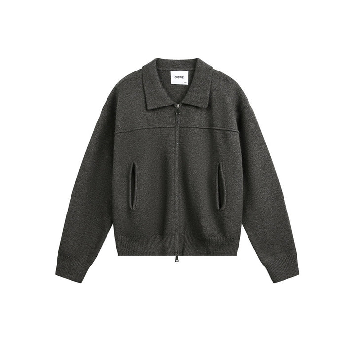 Men's knit zip jacket with shirt collar, hand pockets and ribbed hem Mune Fashion