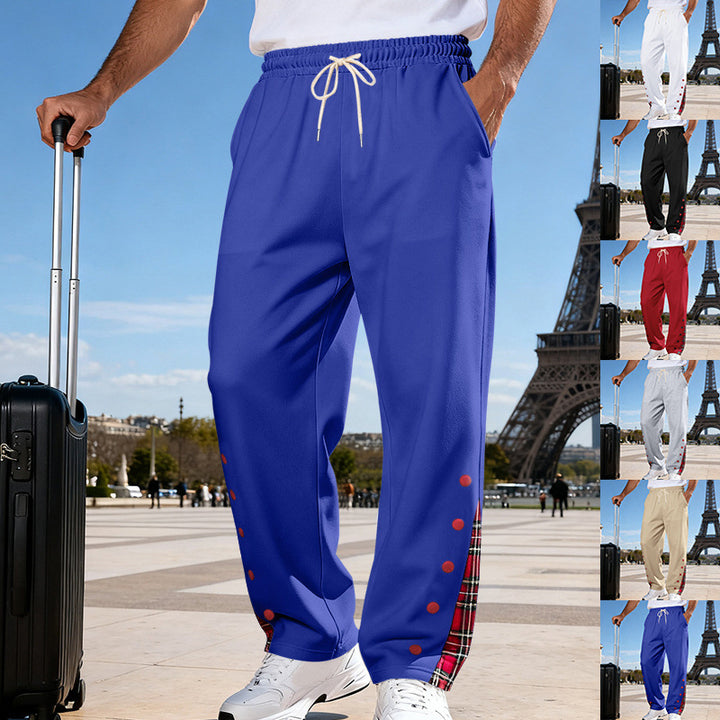 Men's Casual Sweatpants with Check Trim and Snap Button Placket