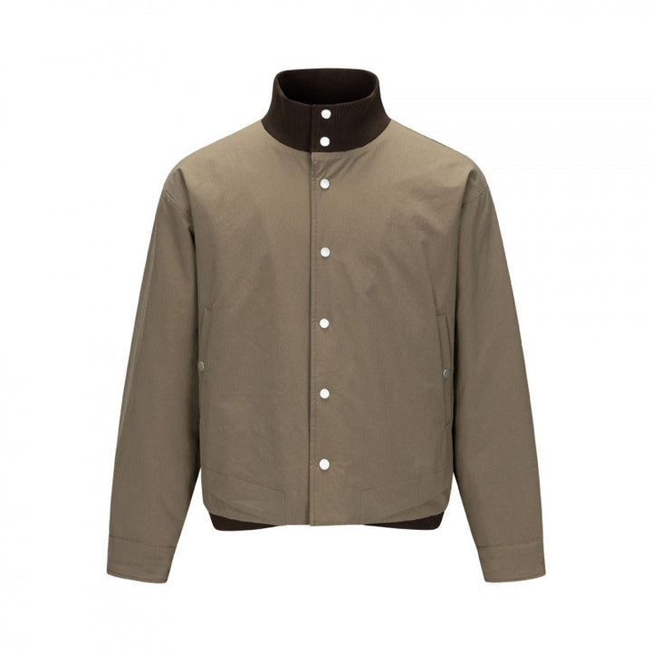 Men's short cut boxy bomber jacket with stand-up collar and snap button placket Mune Fashion