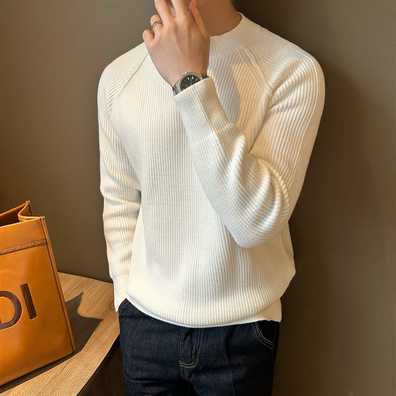 Men's fine knit Henley pullover with raglan sleeves and fine rib structure Mune Fashion