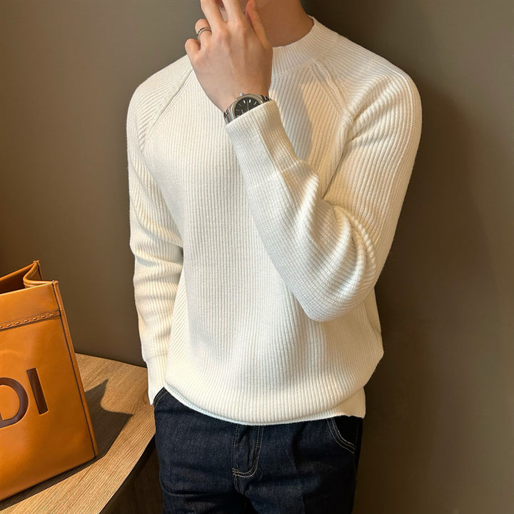 Men's fine knit Henley pullover with raglan sleeves and fine rib structure Mune Fashion