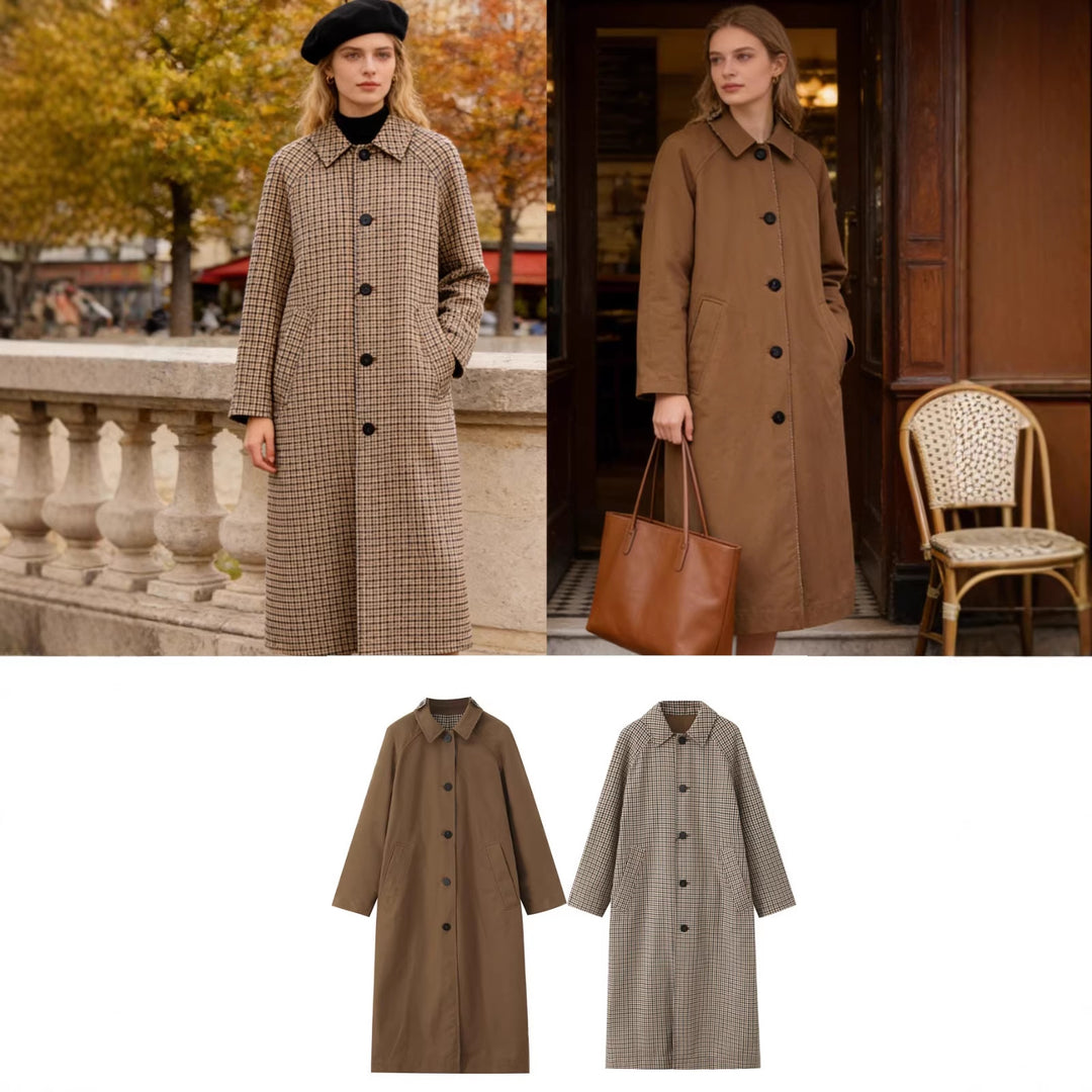 Women's longer minimalist trench coat with checked lining Mune Fashion