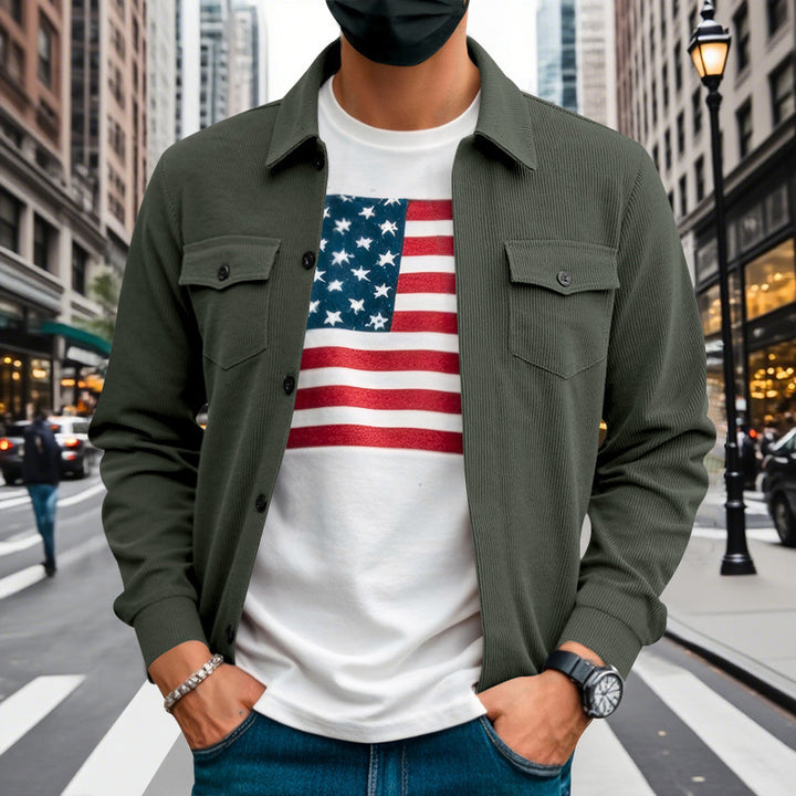 Men's corduroy overshirt jacket with patch chest pockets, structured ribbed quality and continuous button placket Mune Fashion