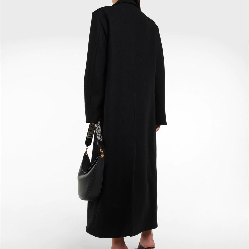Women's Floor-Length Longline Single-Breasted Wool Blend Coat with Distinctive Shoulder Design Mune Fashion