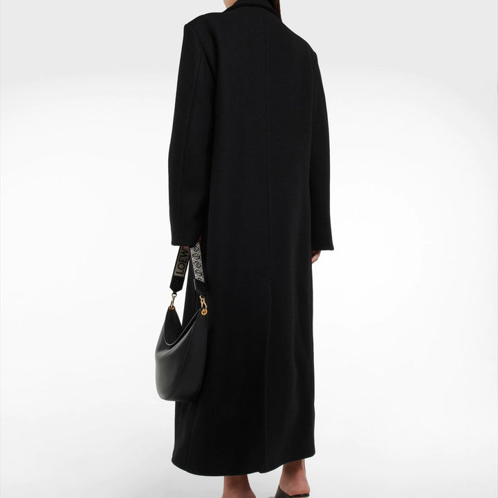Women's Floor-Length Longline Single-Breasted Wool Blend Coat with Distinctive Shoulder Design Mune Fashion