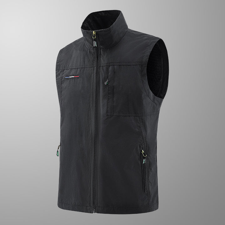 Men's Lightweight Windproof Utility Vest with High Collar, Zip Pockets and Breathable Mesh Lining Mune Fashion