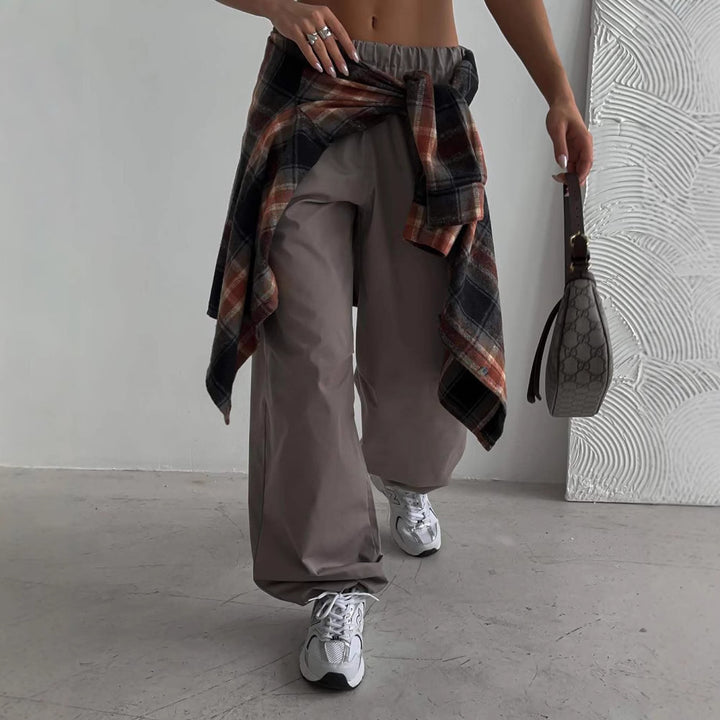 Women's wide high-cut leisure pants with an elastic waistband and deep crotch Mune Fashion