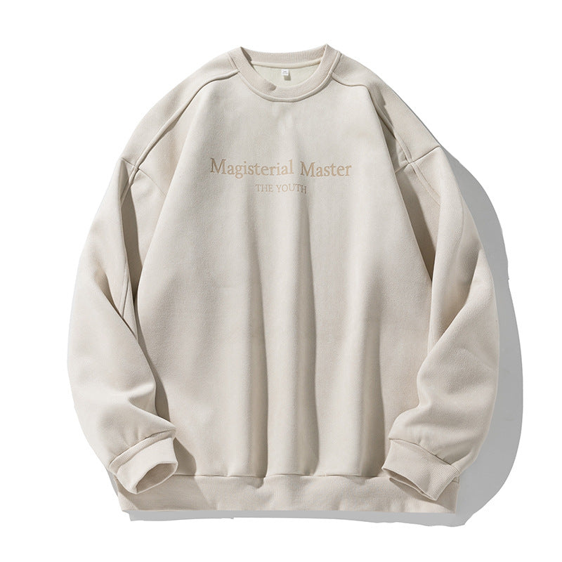 Unisex Oversize Velour Sweatshirt with Round Neckline and Subtle Script Embossing Mune Fashion