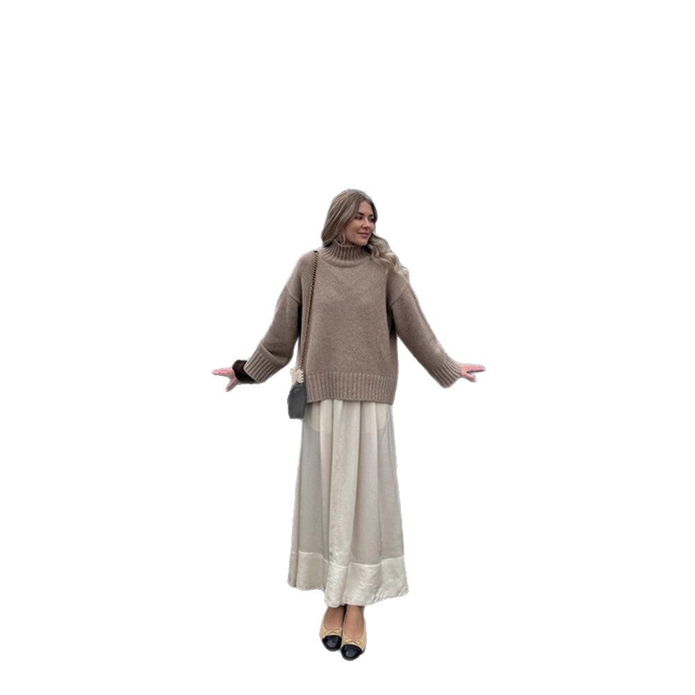 Women's Oversize Rollneck Sweater made of fine knit with dropped shoulders and ribbed cuffs Mune Fashion