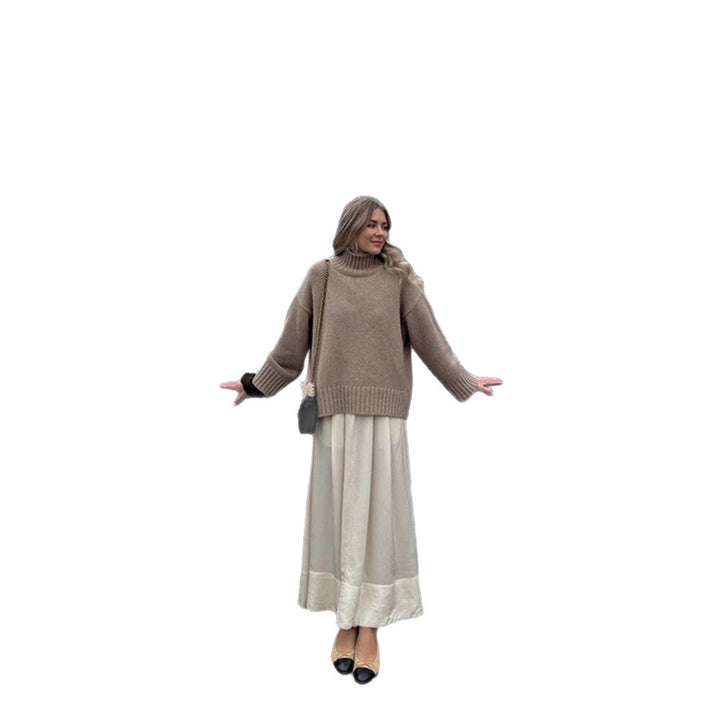 Women's Oversize Rollneck Sweater made of fine knit with dropped shoulders and ribbed cuffs Mune Fashion