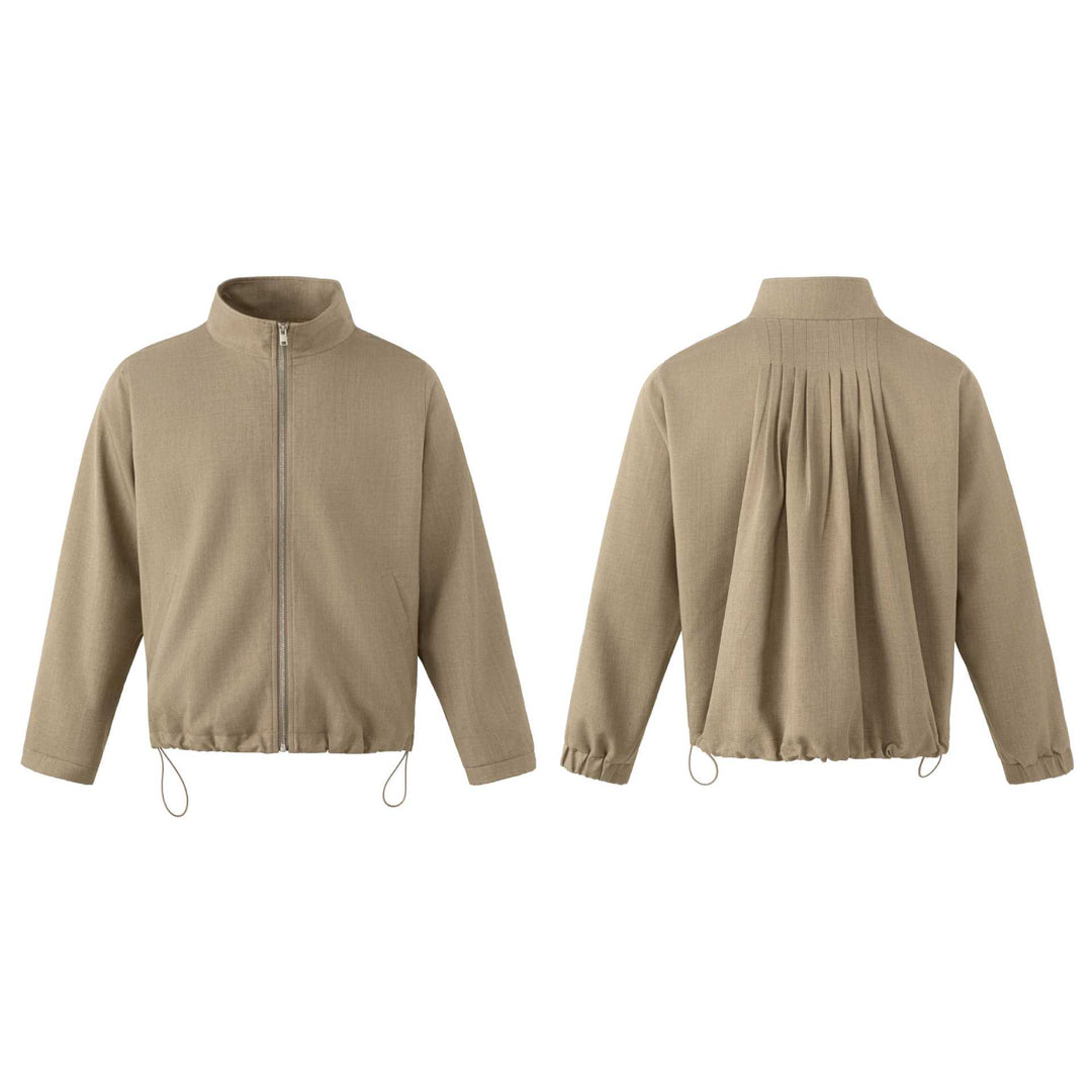 Men's Lightweight Cotton Blend Utility Jacket with Stand-Up Collar and Drawstring Mune Fashion