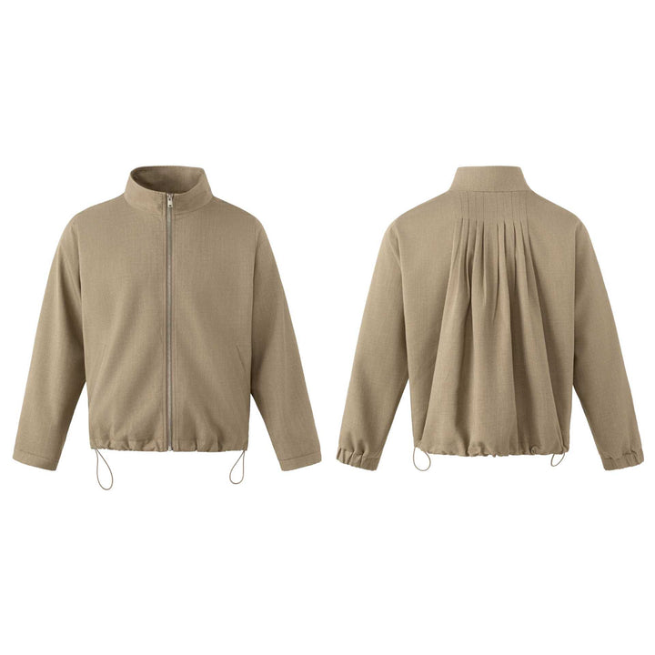 Men's Lightweight Cotton Blend Utility Jacket with Stand-Up Collar and Drawstring Mune Fashion