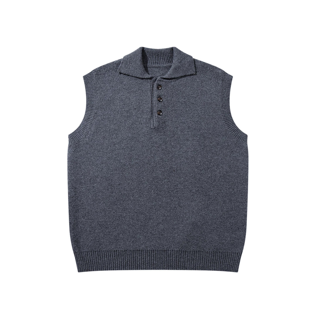 Unisex Sleeveless Knitted Vest with Polo Collar and Button Placket Mune Fashion