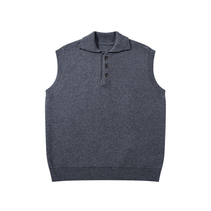 Unisex Sleeveless Knitted Vest with Polo Collar and Button Placket Mune Fashion